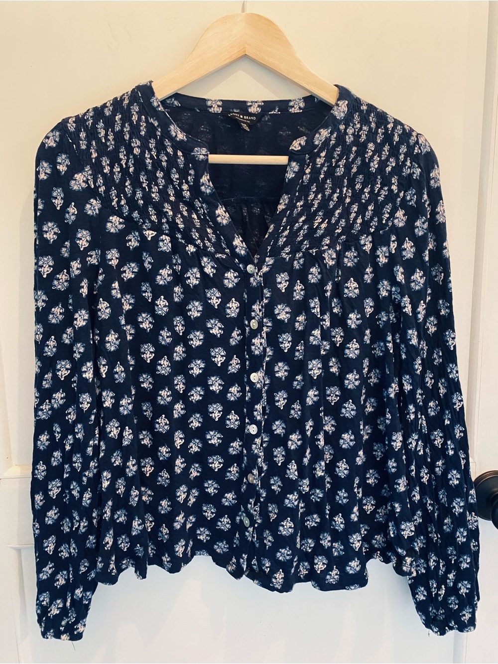 Lucky Brand Navy Print Button-Front Women's Top